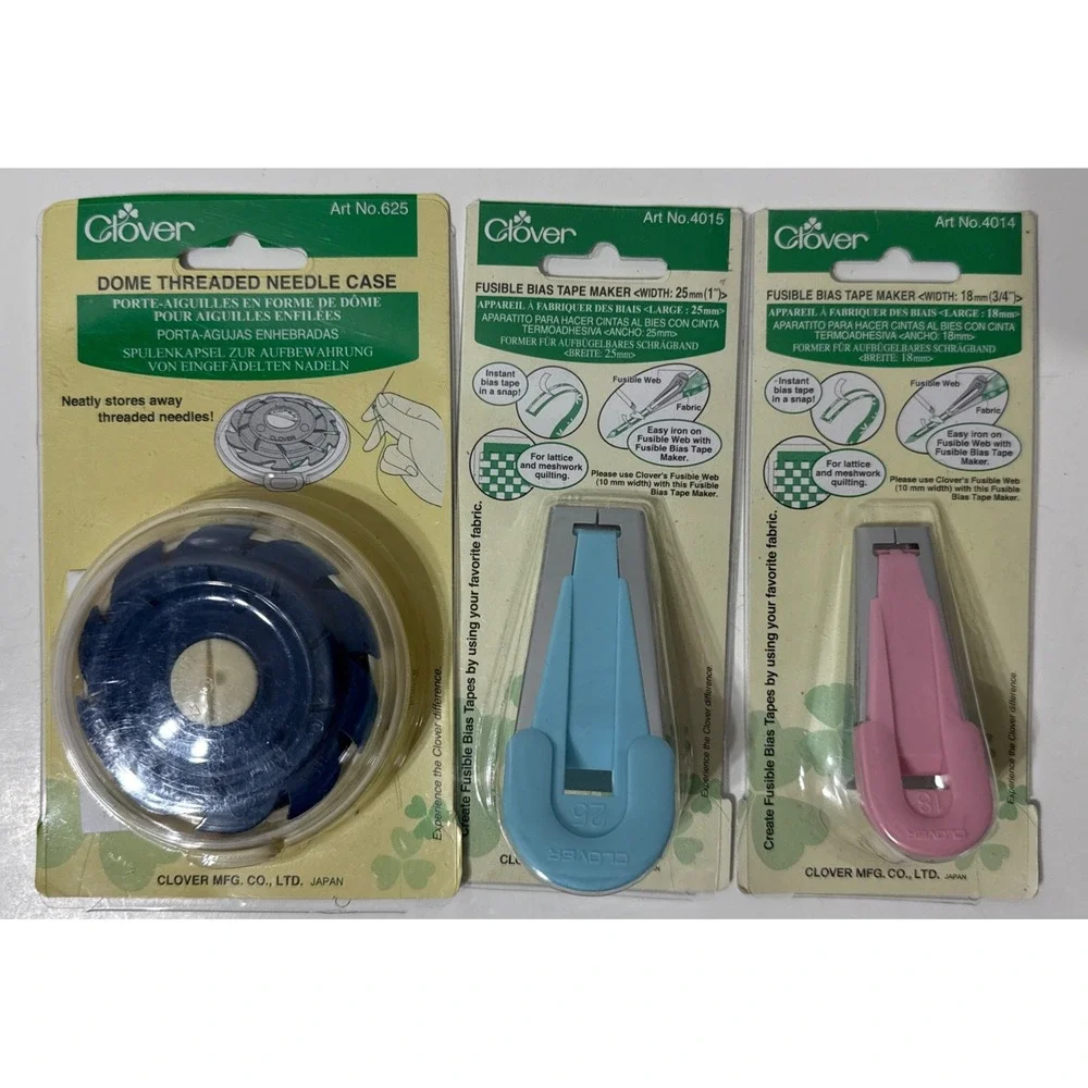 Clover Tape Maker 25mm 18mm & 625 Dome Threaded Needle Case 3 Pcs Craft LOT New